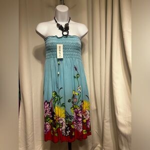 NWTAG Light  Blue Floral Stretch “ Bodafa” Midi Dress